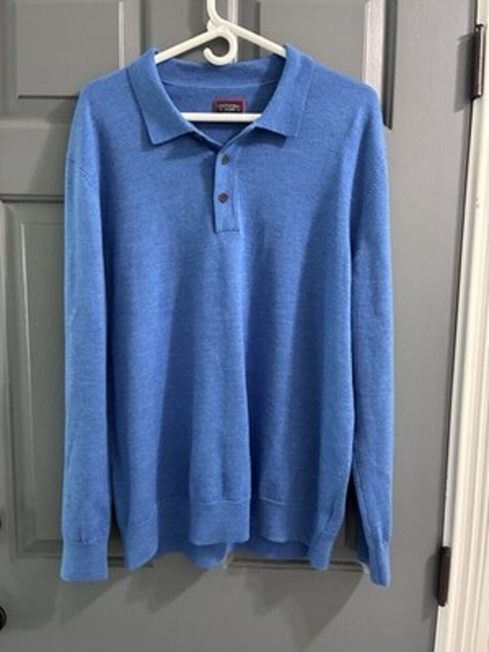 UNTUCKit Mens Blue Long Sleeve Polo Sweater Heathered Wool Three Button Size XL